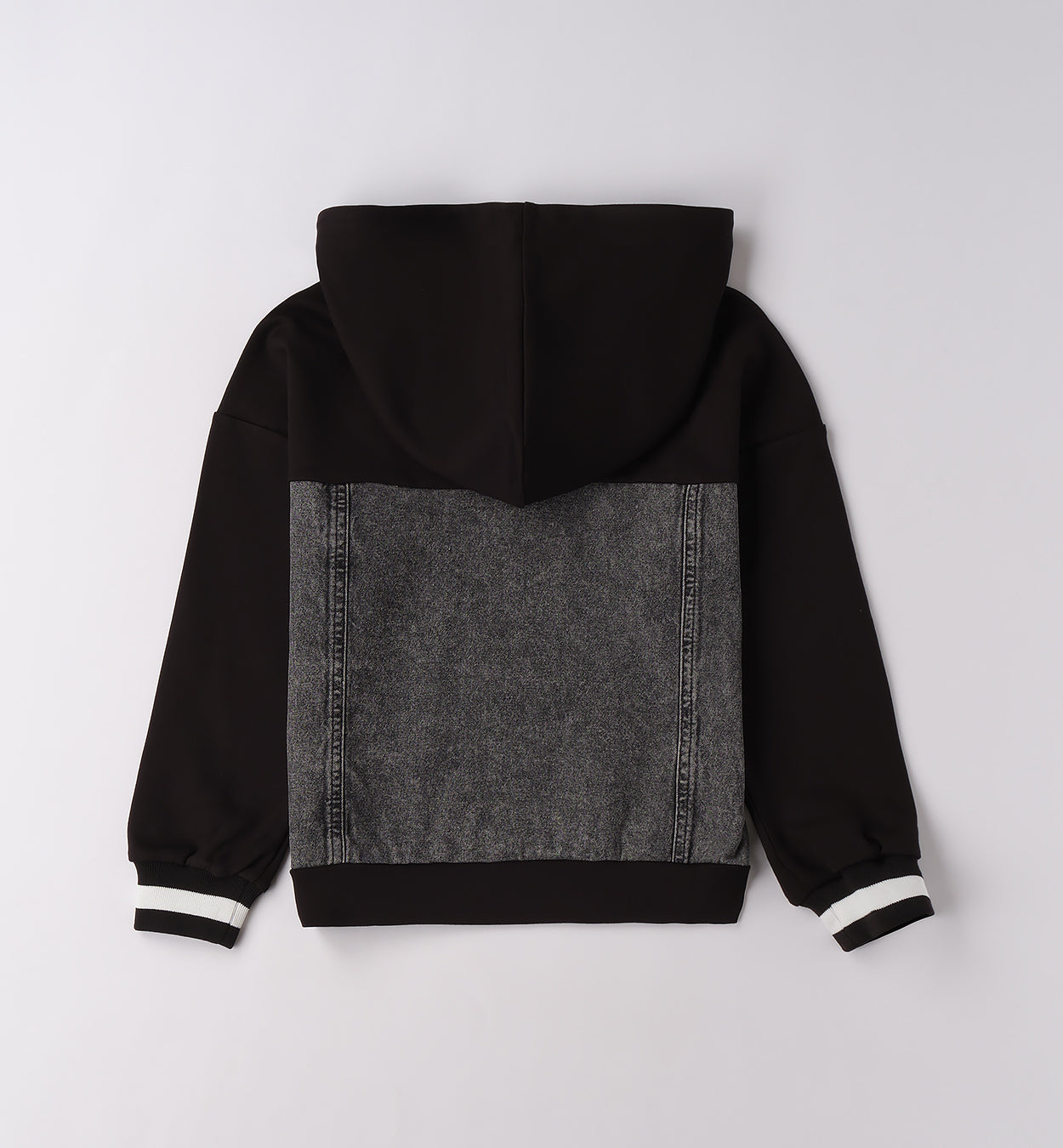 felpa miss cappuccio inserto jeans