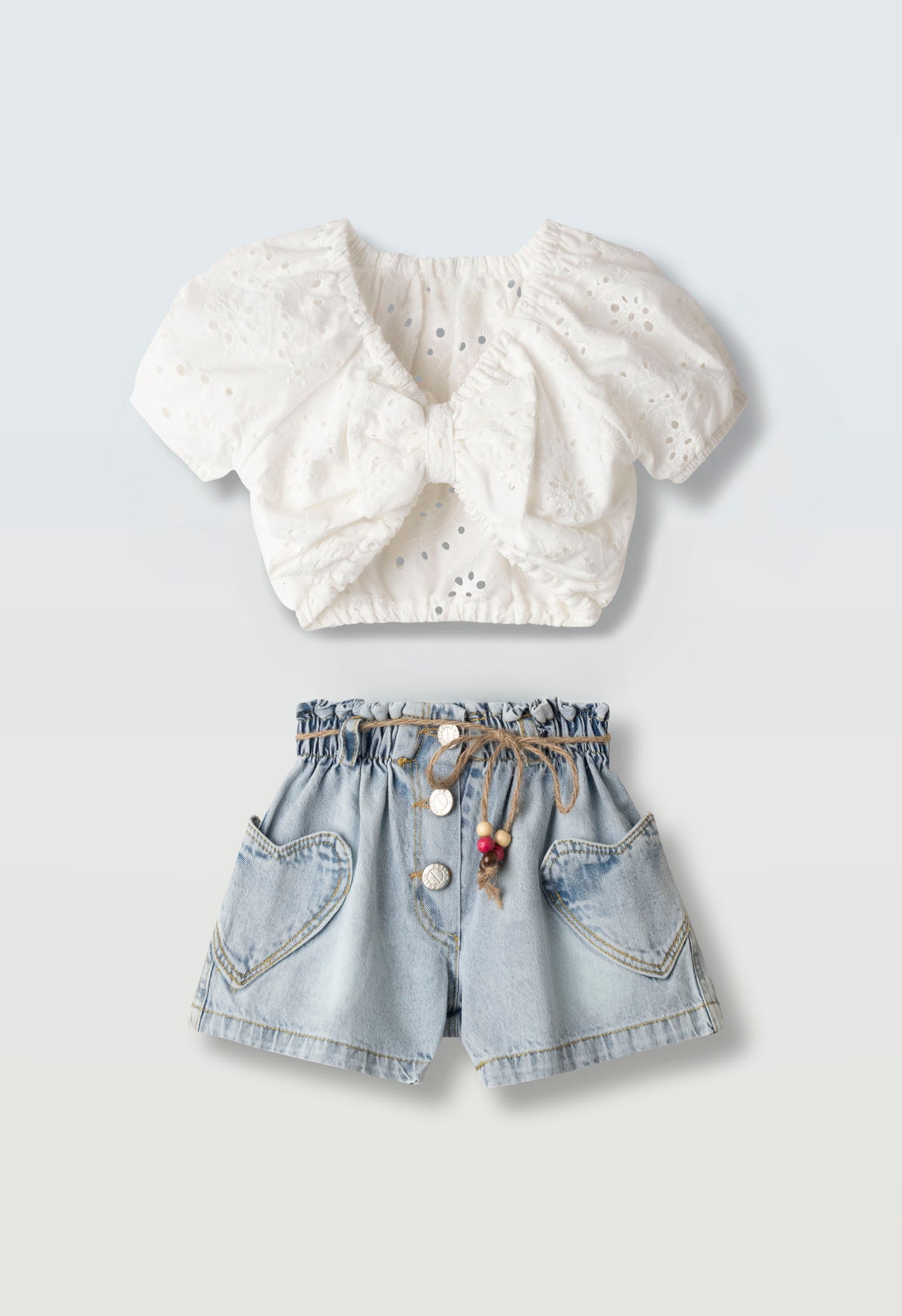 completo bimba top pizzo+short denim
