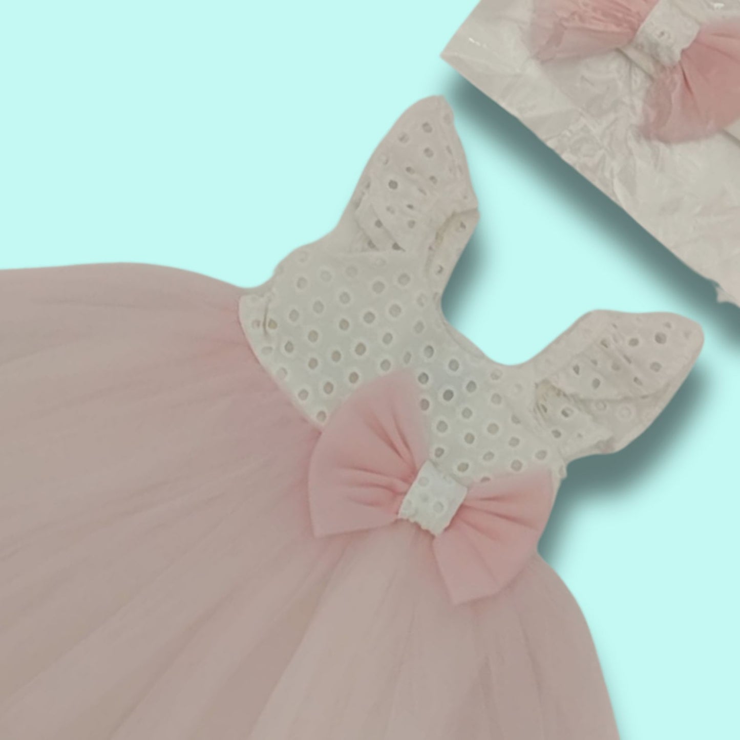 Abitino con corpino in san gallo e tulle con fascia abbinata