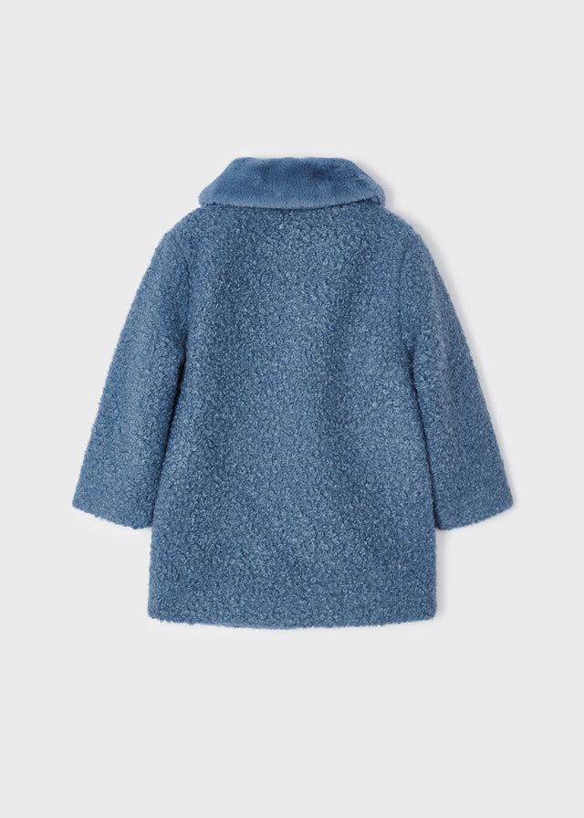 Cappotto in bouclé con collo in pelliccia