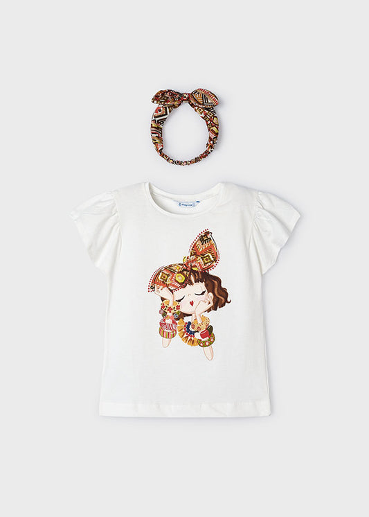t-shirt bimba stampa e fascia fantasia etnica