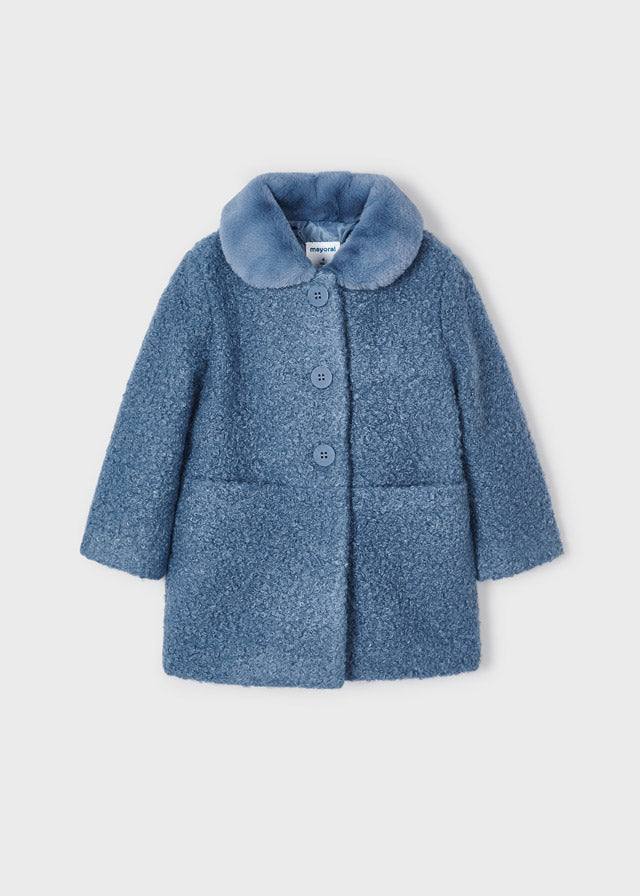 Cappotto in bouclé con collo in pelliccia
