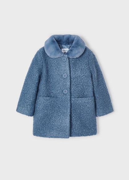 Cappotto in bouclé con collo in pelliccia