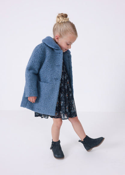 Cappotto in bouclé con collo in pelliccia