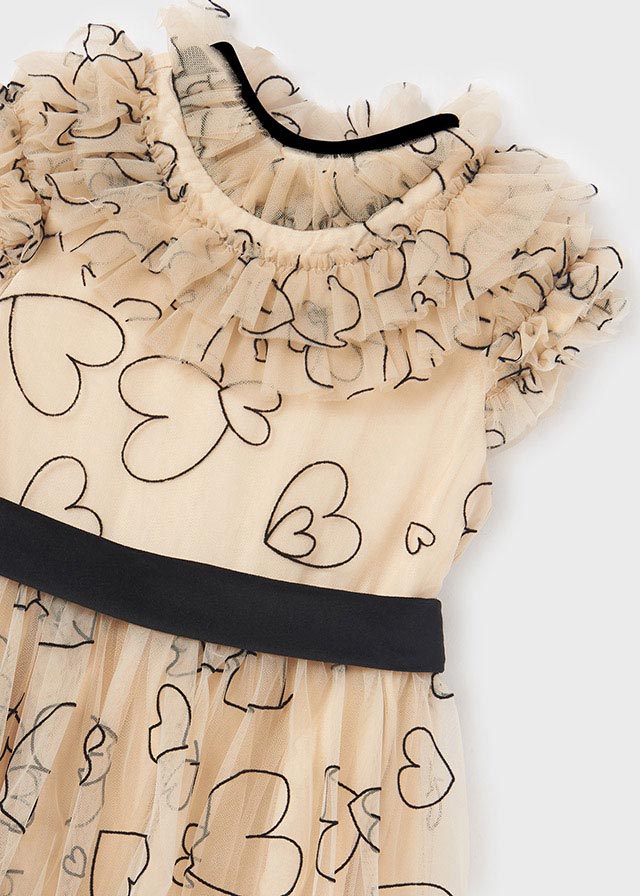 Vestito in tulle con cuori stampati e fascia in vita