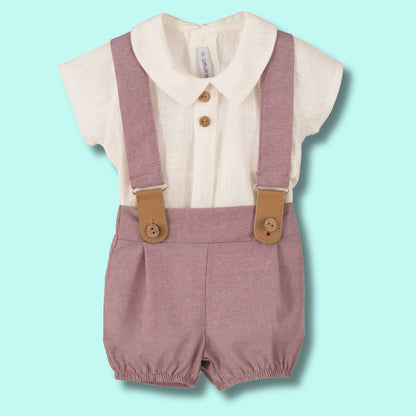 Completo in cotone con bretele