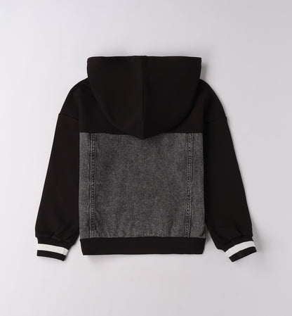 felpa miss cappuccio inserto jeans