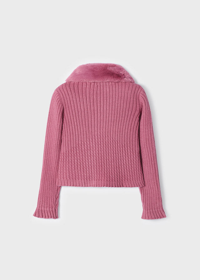 Cardigan in tricot con colletto in pelliccia
