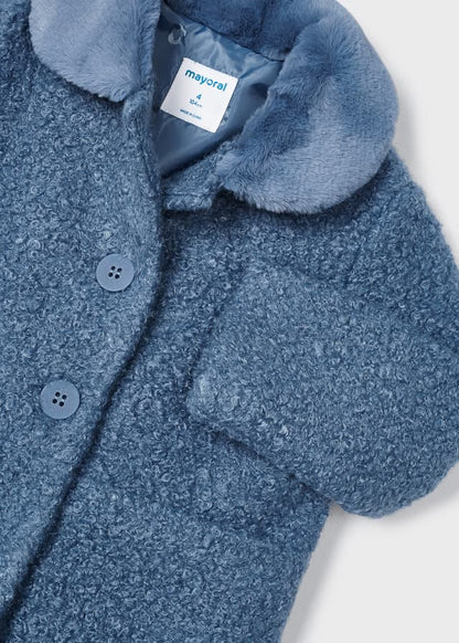 Cappotto in bouclé con collo in pelliccia