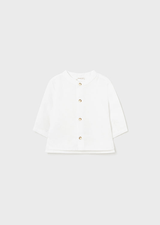 camicia neonato m. lunga in misto lino con bottoncino per risvolto