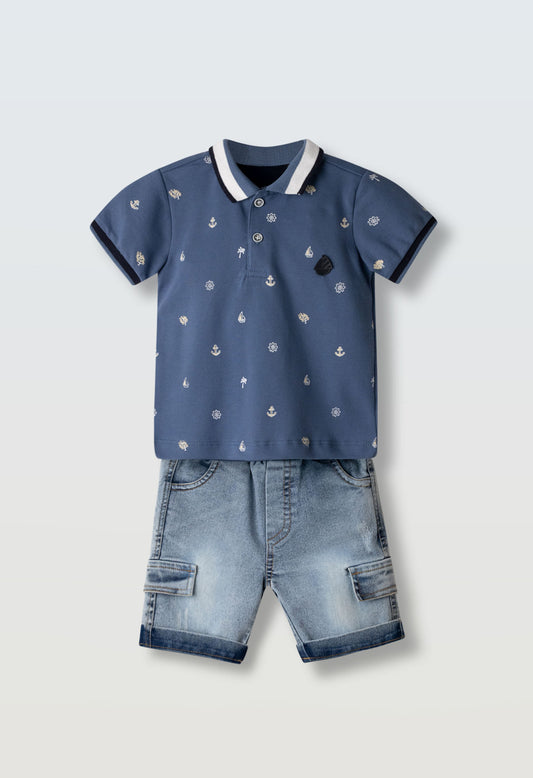 completino neonato corto polo+bermuda jeans