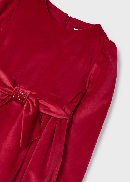 Vestito elegante in velluto con cintura e payettes