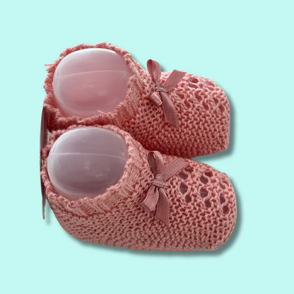 scarpine filo neonata traforate con fiocco raso