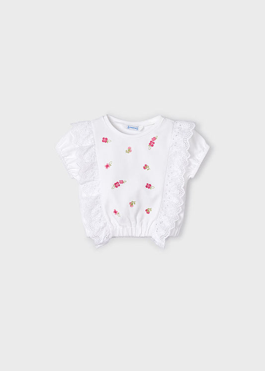 blusa bimba ricamo fiori e pizzo