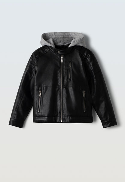 giubbotto junior  ecopelle cappuccio felpa