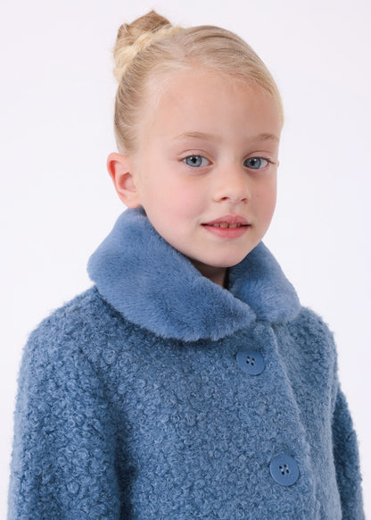 Cappotto in bouclé con collo in pelliccia