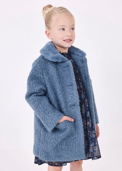 Cappotto in bouclé con collo in pelliccia