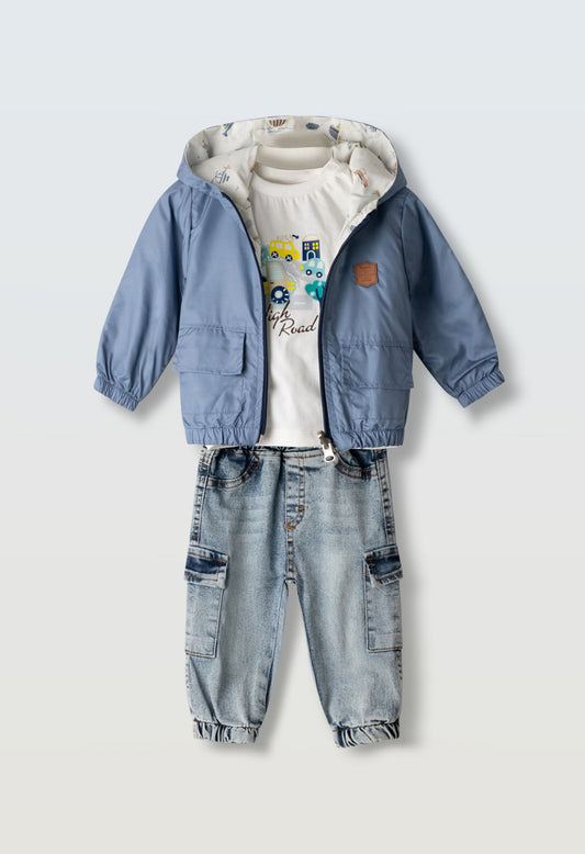 completo neonato jeans tre/pezzi