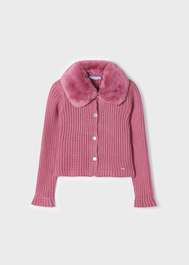 Cardigan in tricot con colletto in pelliccia