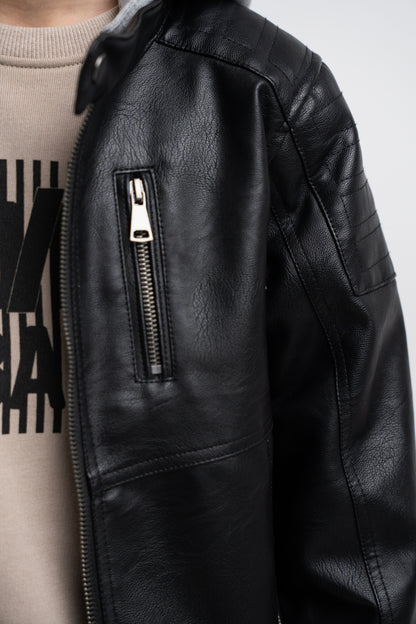 giubbotto junior  ecopelle cappuccio felpa