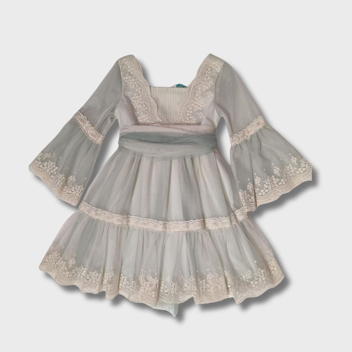 abito manica 3/4 in tulle ricamato