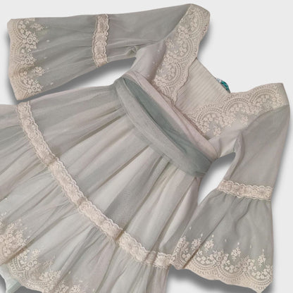 abito manica 3/4 in tulle ricamato