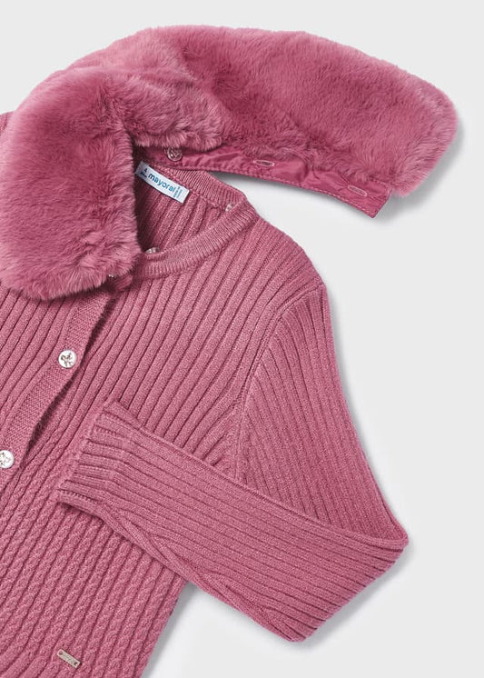 Cardigan in tricot con colletto in pelliccia