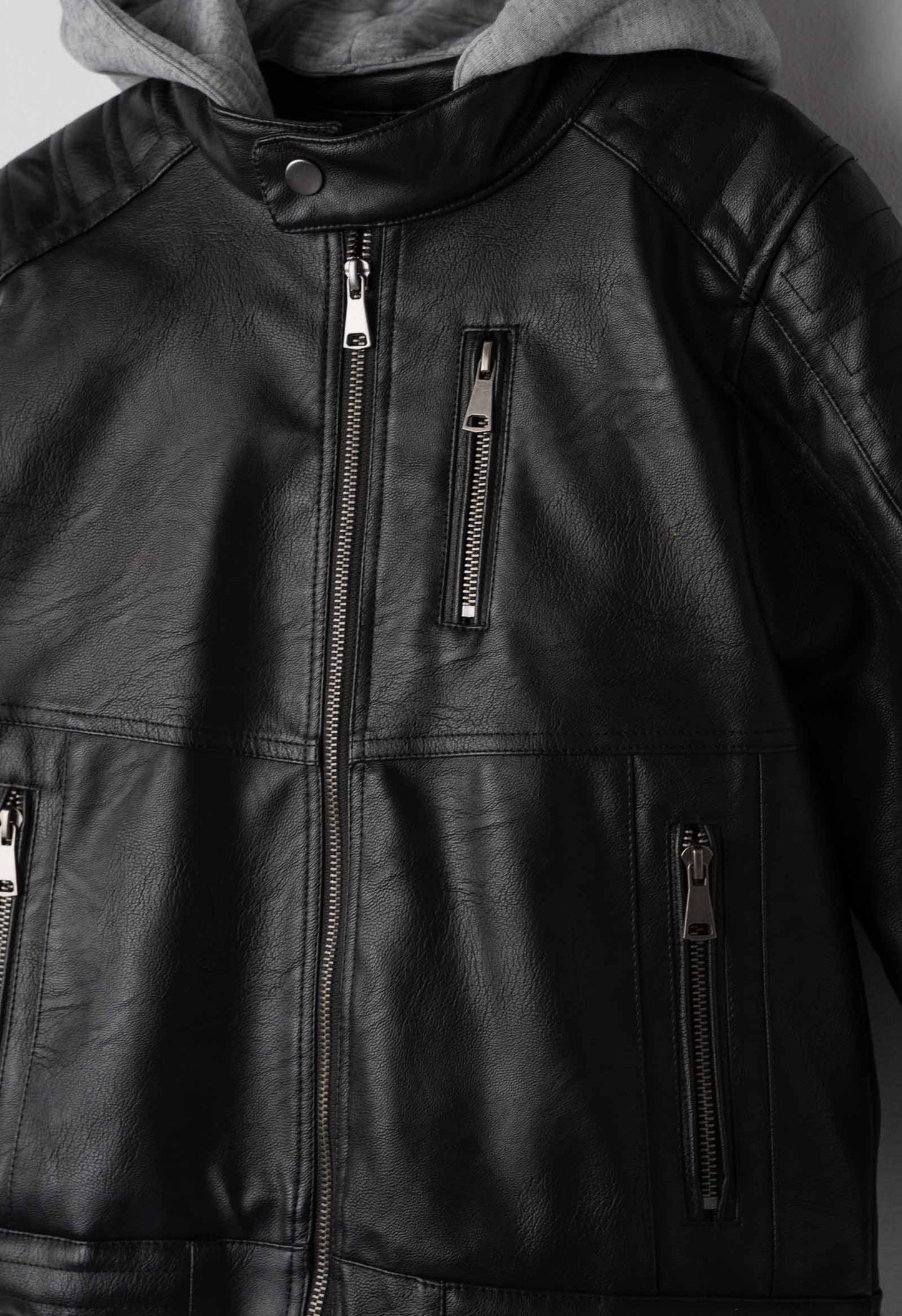 giubbotto junior  ecopelle cappuccio felpa