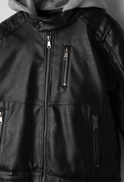 giubbotto junior  ecopelle cappuccio felpa