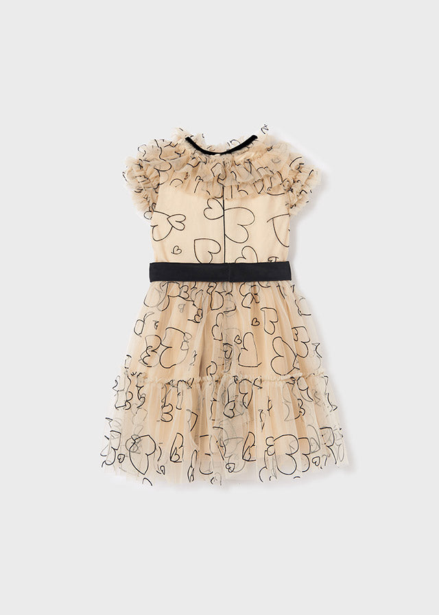 Vestito in tulle con cuori stampati e fascia in vita