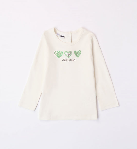 T-Shirt girocollo con cuoricini dorati ed applicazioni