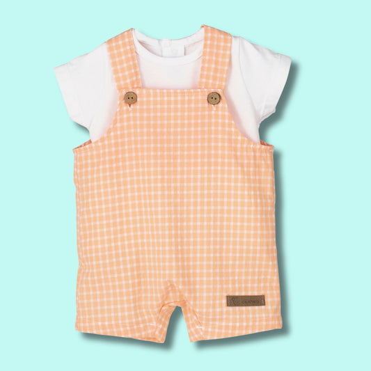 Completo salopette in cotone stampa vichy