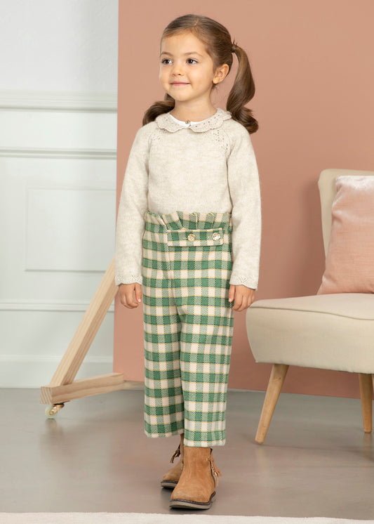 Pantalone largo in tartan lunghezza capri