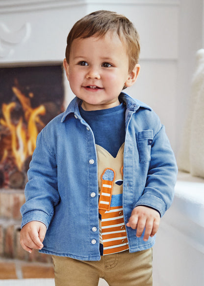 Camicia denim slim fit con taschino