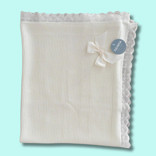 Copertina filo neonata con fiocco gross grain e bordi in valances