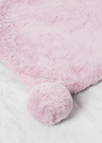 Coperta in pelliccia con pon pon