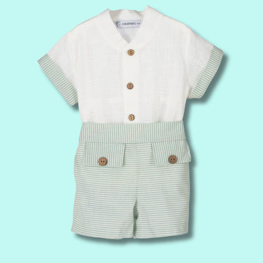 Completo elegante in cotone con bottoncini in legno