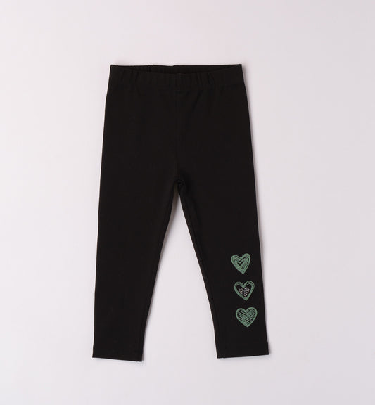 Leggins tinta unita con applicazione cuoricini