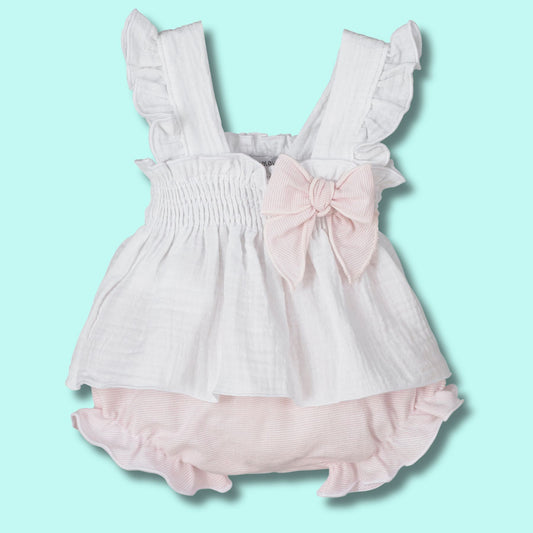 Completo giromanica elegante con fiocco applicato